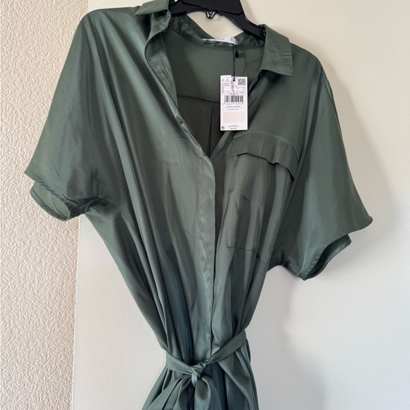 Mango Sage Green Shirt Dress 4 - Picture 5 of 6